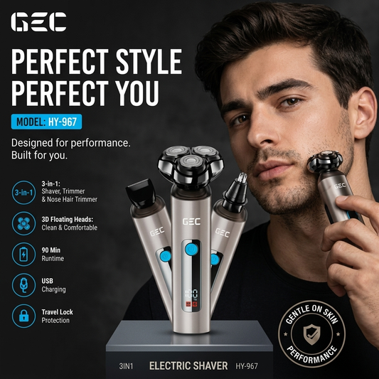 3-in-1 Rechargeable Electric Shaver & Trimmer